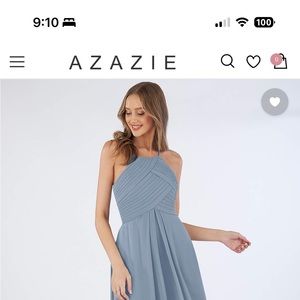 Azazie Dusty Blue High Neck Lace Back Chiffon Dress